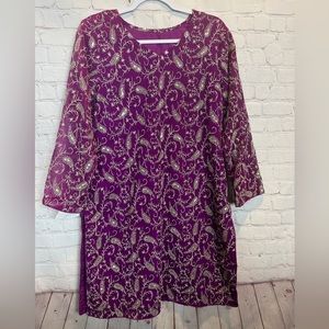 New Embroidered Kurta Tunic‎ Colorful Vibrant Sequin, handmade sz M, NEW